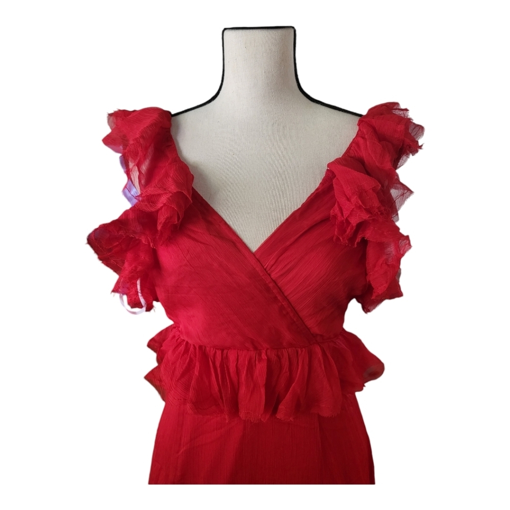 Lulu's Christmas red‎ ruffle maxi gown Womens Size S New - Picture 3 of 7